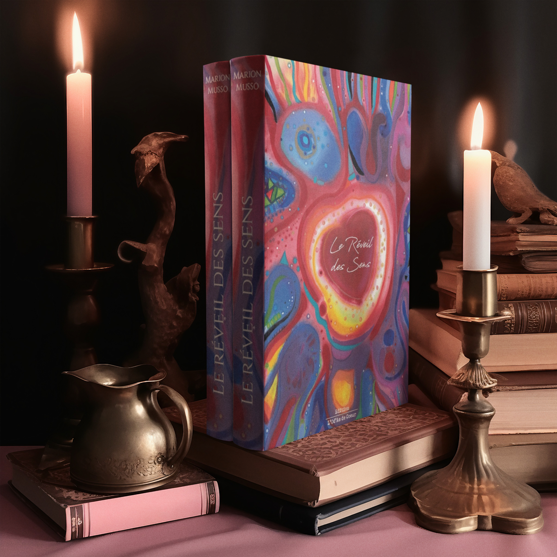 Detectives themed mockup featuring ai generated hardcover books m34897